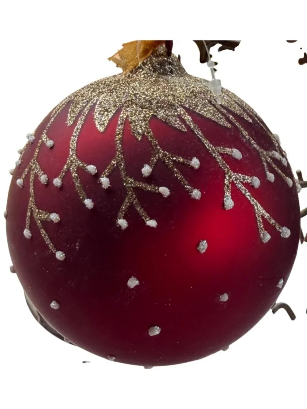 Set 2 Dillard's Glass Hand-Painted Ball Ornaments Holly Leaves & Berries 4
